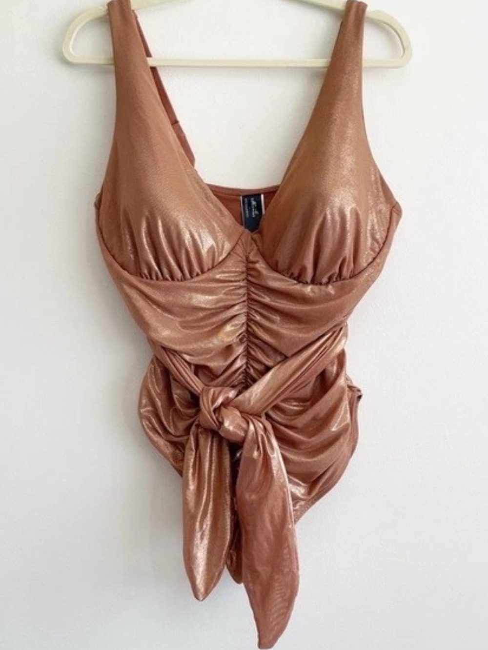 Gabiifresh Metallic Copper Ruched Swim Bodysuit NWT